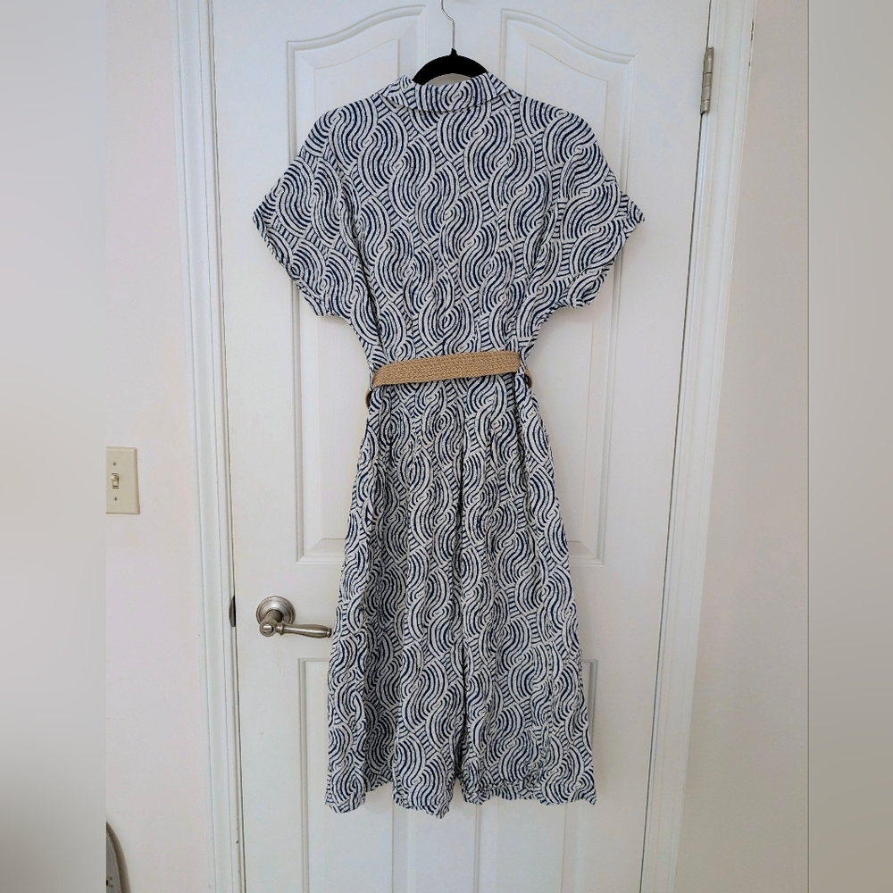 H&M Blue And White Patterned Belted Shirt Dress Size Medium - Picture 3 of 5
